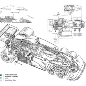 Poster della Tyrrell Ford P34/2 1977 disegnato interamente a mano